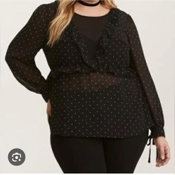 torrid Tops - Torrid Black Polka Dot Ruffle Blouse Size 1 (1X)